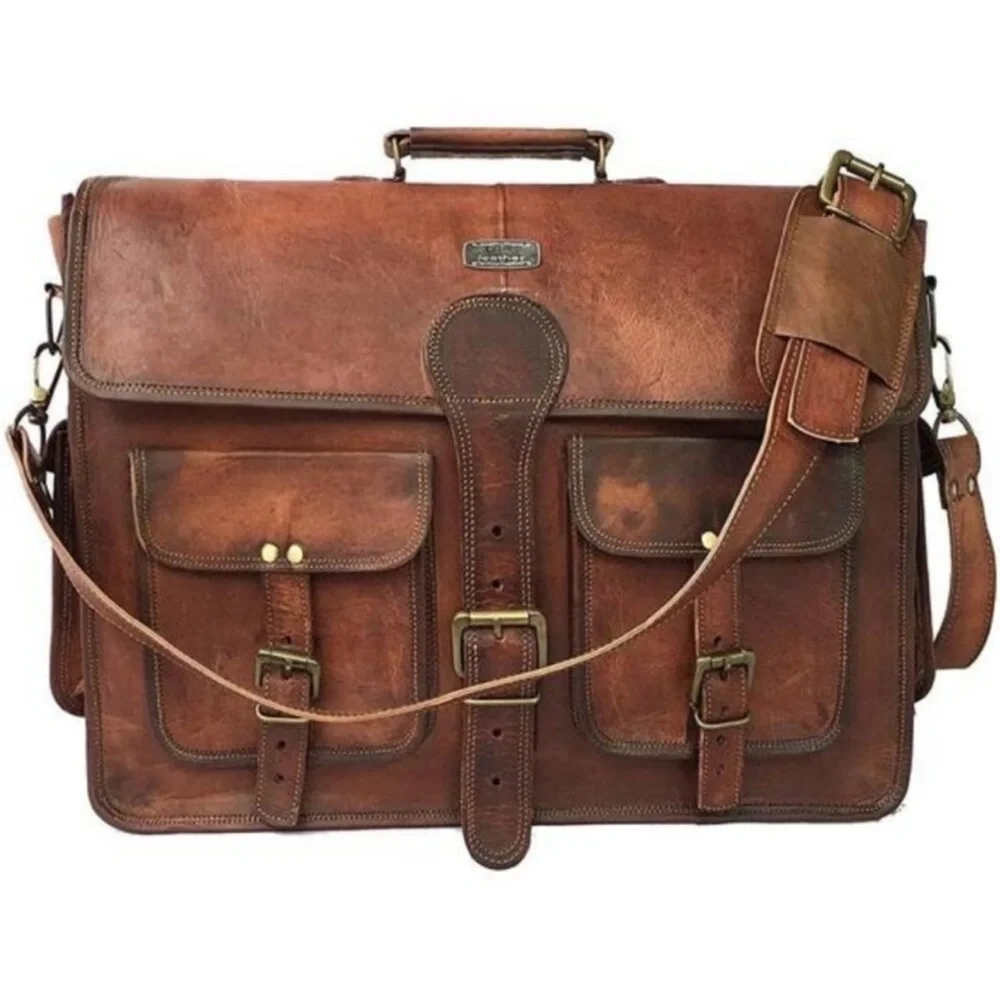 Men's Vintage Real Genuine Leather Messenger Laptop Bag 18